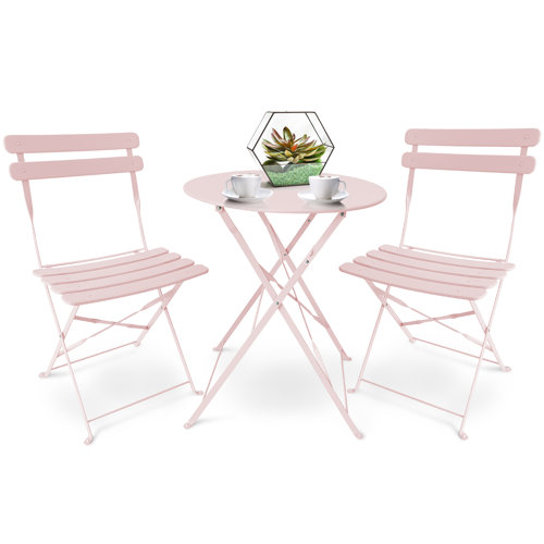 House of Hampton Bistro Table And Chairs Set Of 3, Metal Foldable